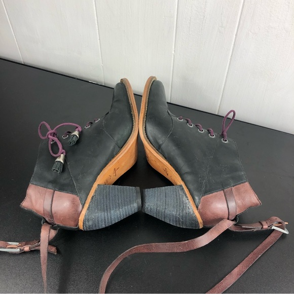 Anthropologie J Shoes Carson Black Mauve Leather Ankle Boots Sz 7.5 - Picture 12 of 14